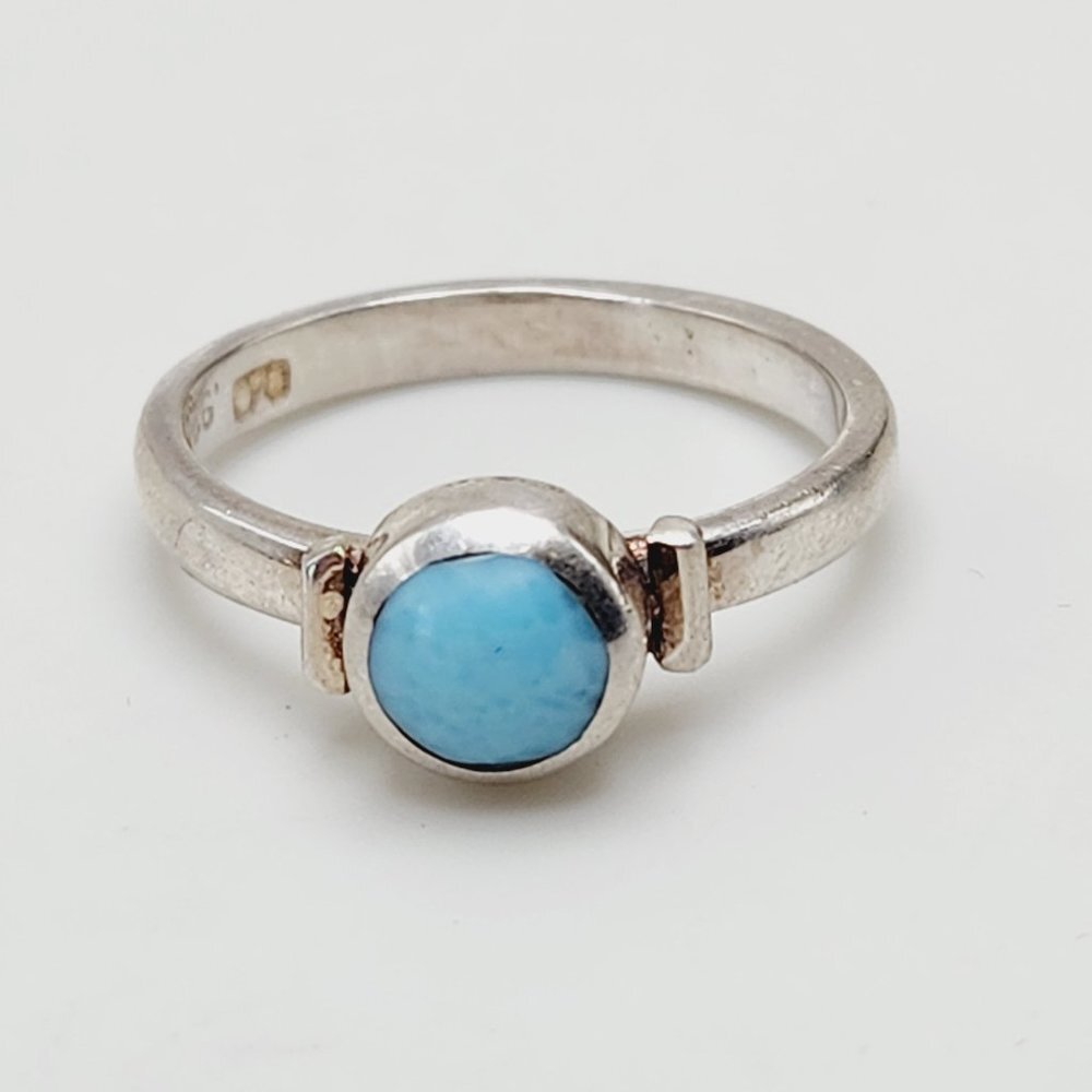 Baby Blue Turquoise Round Modernist Band 925 Sterling Silver Ring Sz. 8